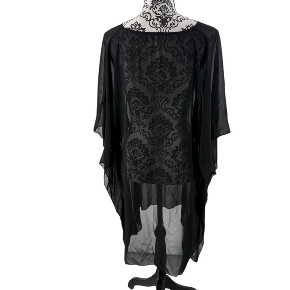 Moss Rose Black Sheer Kimono Cover-Up with Gold Detail One Size Beach Shawl - Picture 5 of 9